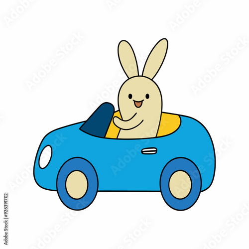 Car with a rabbit riding clipart illustration