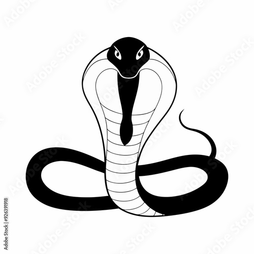 King cobra cute baby girl black and white silhouette illustration