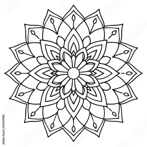 Adobabstract wild Mandela design png, adult anti-stress coloring page in line art, floral pattern coloring sheete Illustrator Artwork.