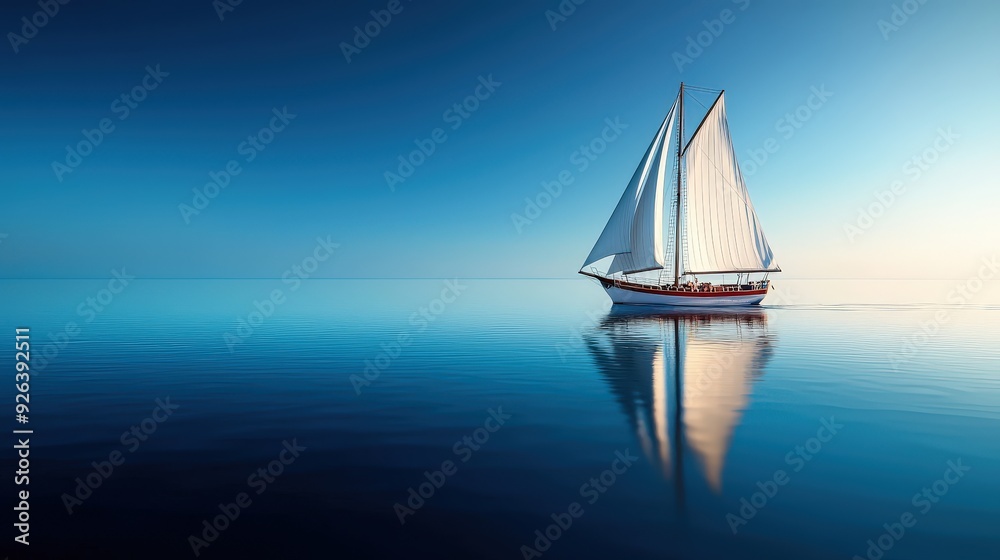 Fototapeta premium A ship sailing through calm waters with an insurance logo on the sail symbolizing marine insurance