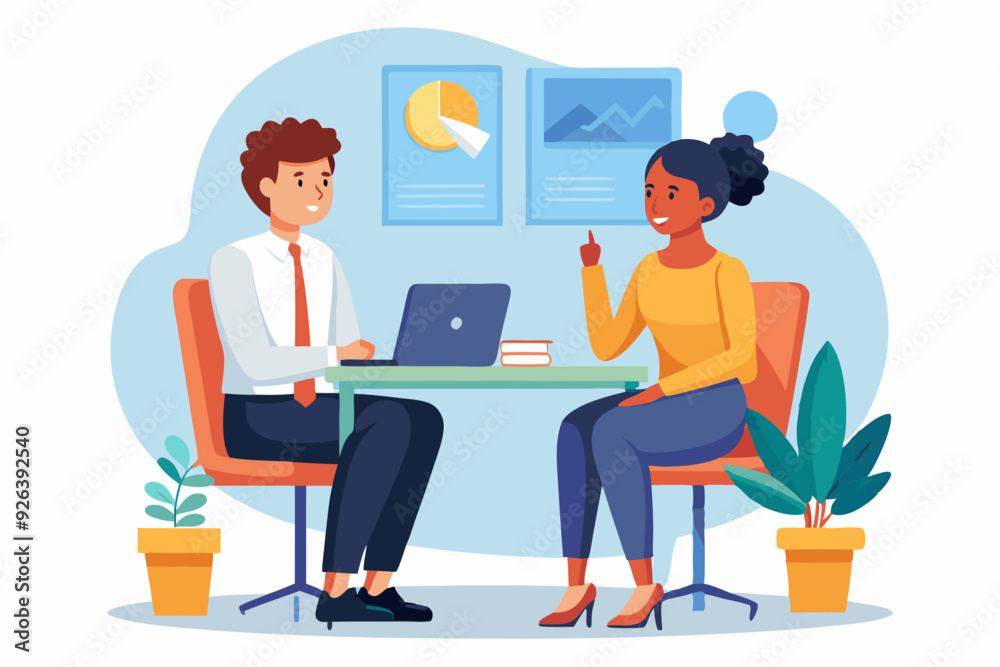 Job interview. Hiring an employee. A candidate for a position in a company is talking to an HR manager
Job interview. Hiring an employee. A candidate for a position in a company is talking to an HR manager