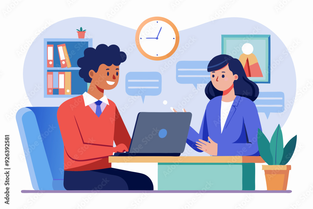 Job interview. Hiring an employee. A candidate for a position in a company is talking to an HR manager
Job interview. Hiring an employee. A candidate for a position in a company is talking to an HR manager