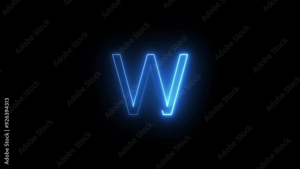 Blue Neon Glowing Alphabet Icon Animation. Neon Blue Font, Educational Concept, Character Symbol and Seamless Loop Background. 
