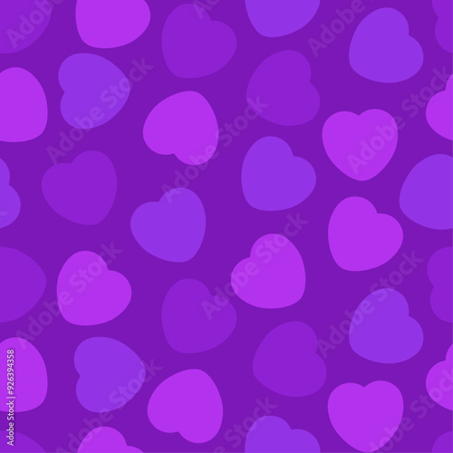 Colorful Candy Heart Pattern With Pink, Violet and Lavender Hearts on a Purple Background. Cheerful, Love, Valentines Day Seamless Vector Design
