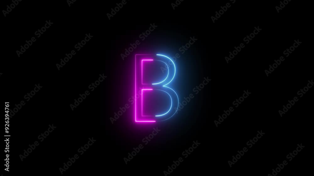 Animated Neon Glow Alphabet Symbol on Black Background. Animated Neon Glow Alphabet Symbol on Black Background.
