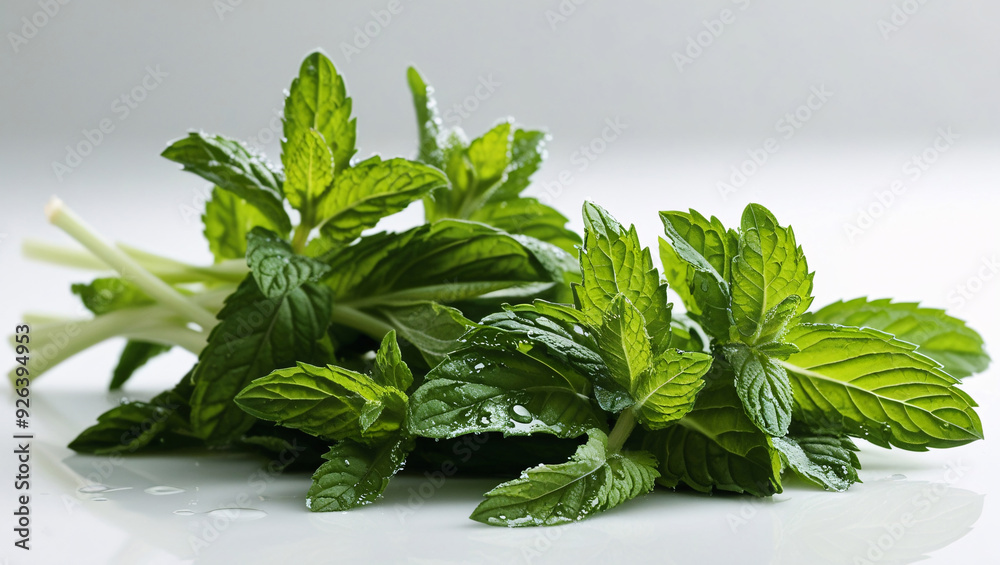 Fresh green mint bunch isolated on a white background. Medical specialties isolated on white, herb, mint, green, fresh Fresh green mint bunch isolated on a white background. Medical specialties isolated on white, herb, mint, green, fresh