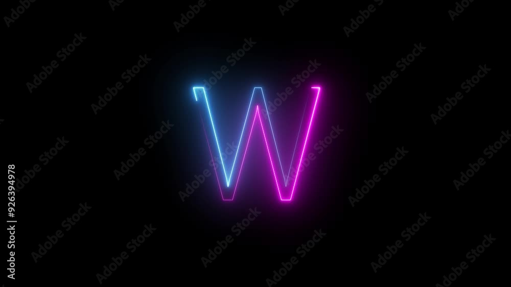 Animated Neon Glow Alphabet Symbol on Black Background. Animated Neon Glow Alphabet Symbol on Black Background.