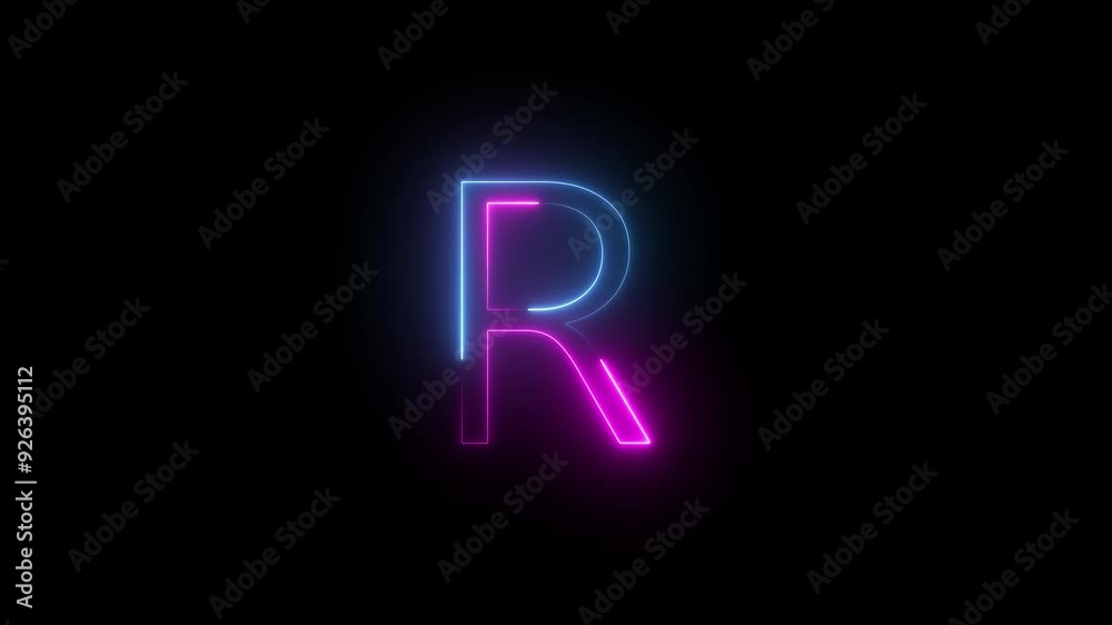 Animated Neon Glow Alphabet Symbol on Black Background.