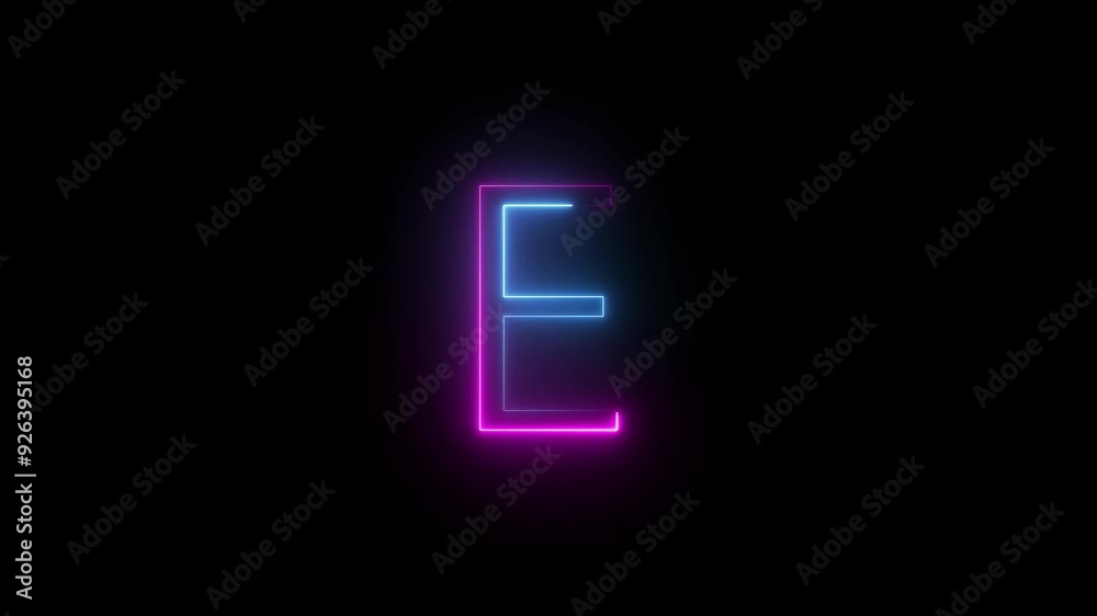 Animated Neon Glow Alphabet Symbol on Black Background. Animated Neon Glow Alphabet Symbol on Black Background.