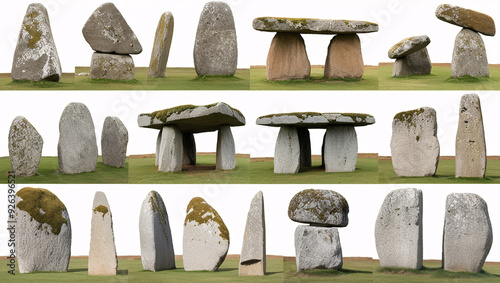Graphical collection of dolmens and megaliths isolated on white background