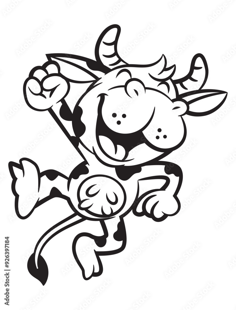 Dairy Cow cartoon characters jumping and say hurray. Best for outline, logo, coloring book, and mascot for dairy milk product and healthy food themes Dairy Cow cartoon characters jumping and say hurray. Best for outline, logo, coloring book, and mascot for dairy milk product and healthy food themes