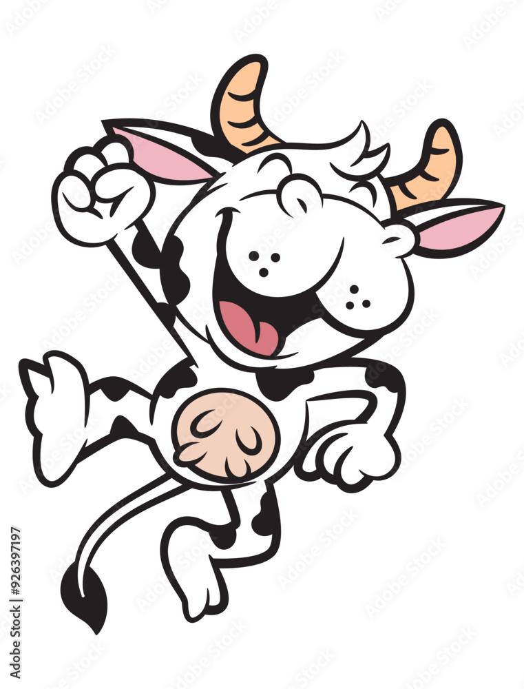 Dairy Cow cartoon characters jumping and say hurray. Best for sticker, logo, and mascot for dairy milk product and healthy food themes Dairy Cow cartoon characters jumping and say hurray. Best for sticker, logo, and mascot for dairy milk product and healthy food themes