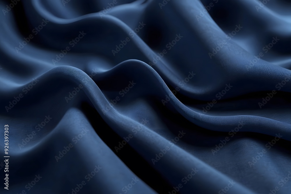 Fototapeta premium Abstract blue fabric background with smooth, soft folds.