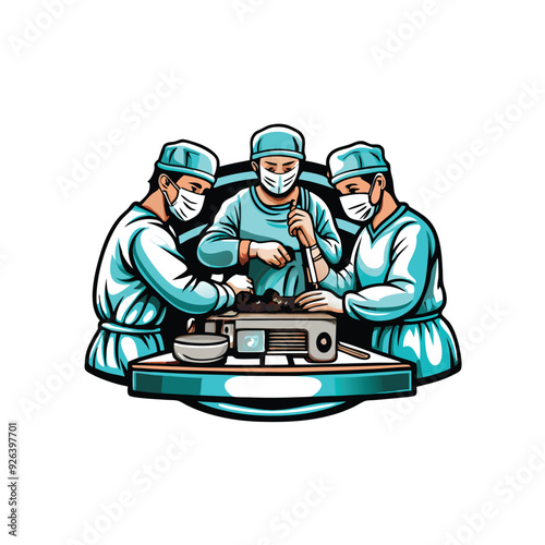 Vector illustration of a surgical team performing an operation.