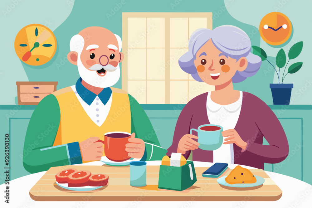 Elderly couple is having breakfast at the table in the kitchen. Happy seniors eat tasty and healthy food. Grandma and Grandpa are having lunch
Elderly couple is having breakfast at the table in the kitchen. Happy seniors eat tasty and healthy food. Grandma and Grandpa are having lunch