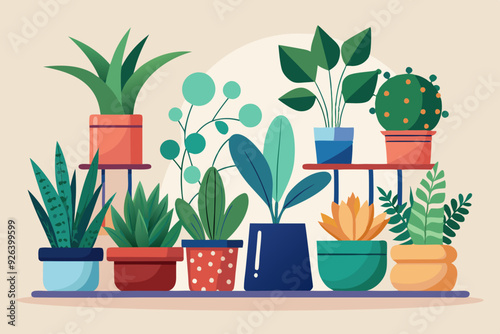 Set of decorative houseplants to decorate the interior of a house or apartment. Collection of various plants in pots
