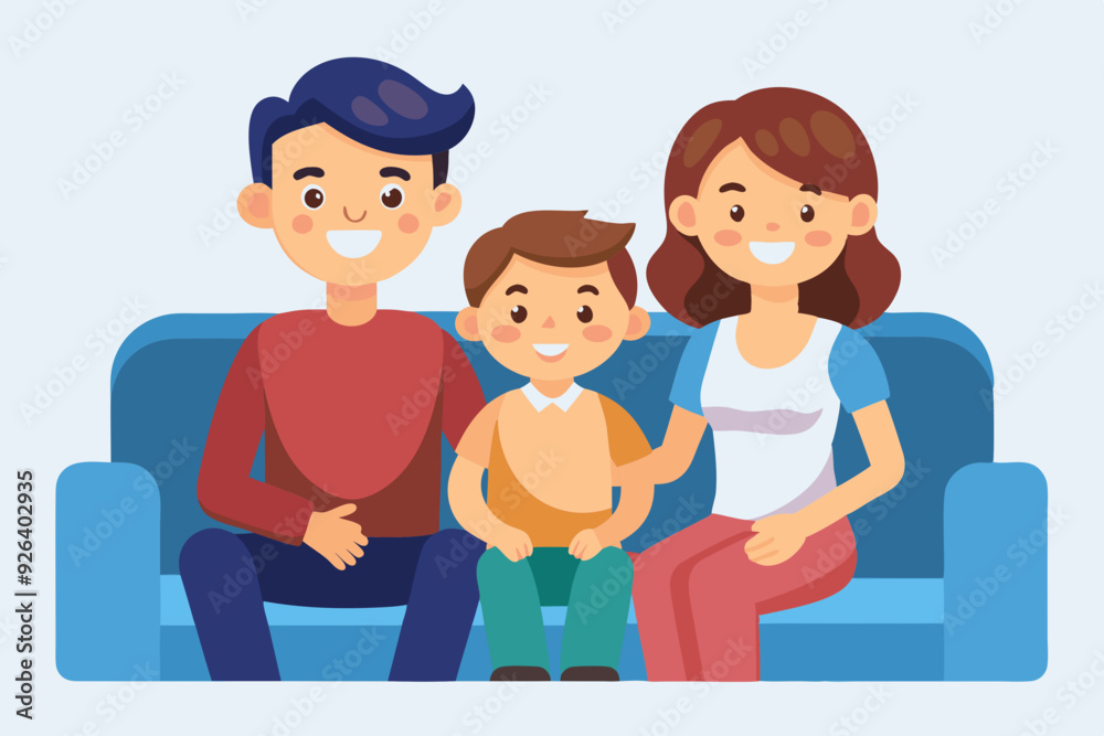 Happy family sitting on sofa over isolated background. Mom, dad, son and daughter are smiling while sitting on the couch. Concept of happiness and love, home comfort
Happy family sitting on sofa over isolated background. Mom, dad, son and daughter are smiling while sitting on the couch. Concept of happiness and love, home comfort