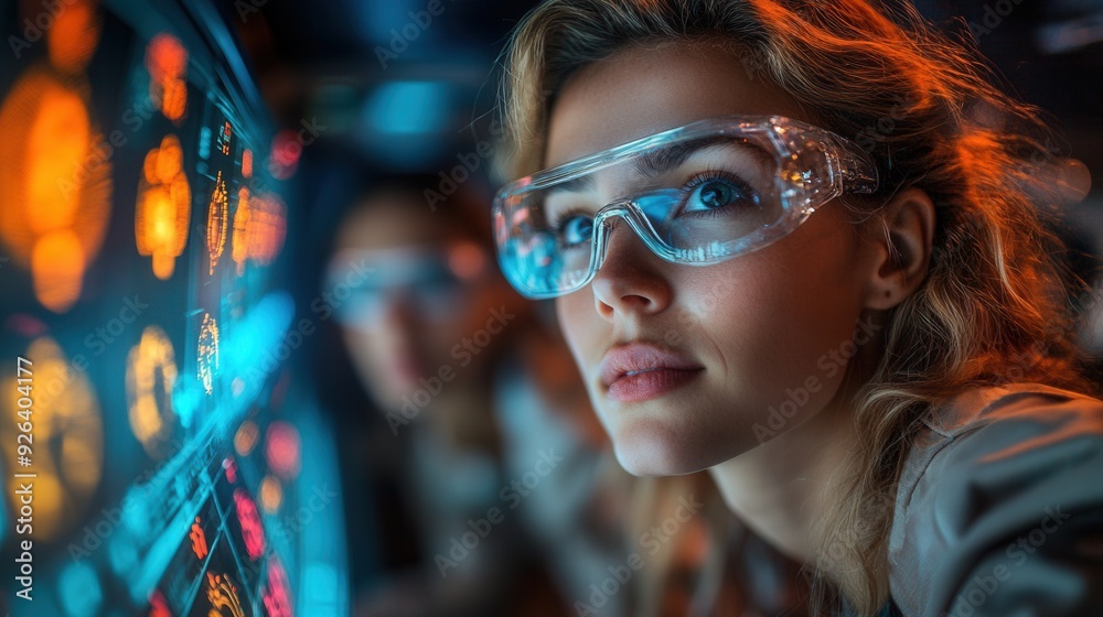 Depicting young people working together on a futuristic project. Depicting young people working together on a futuristic project.
