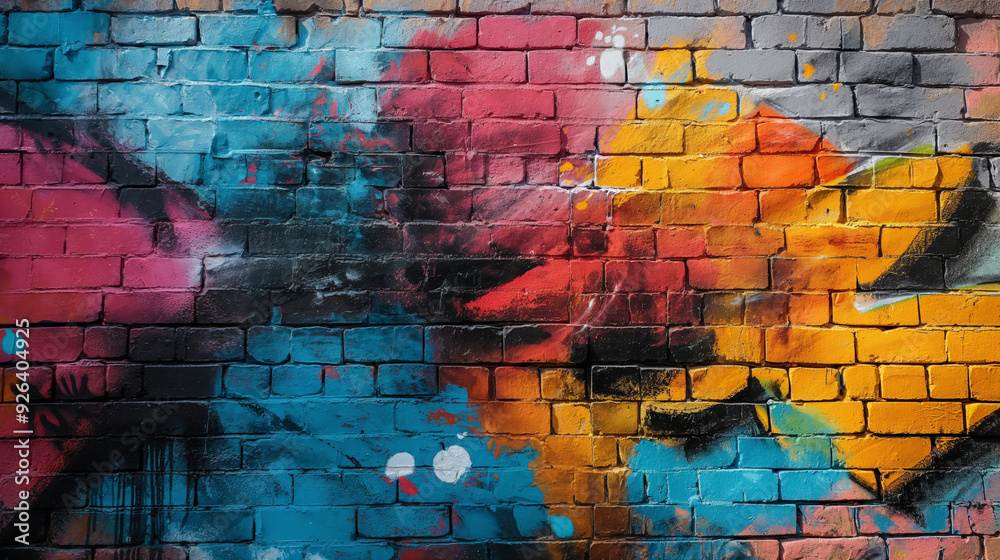 Abstract Graffiti with Bold Colors on Brick Wall Abstract Graffiti with Bold Colors on Brick Wall