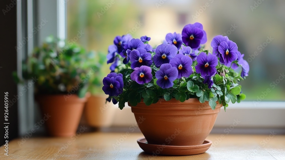 Home-grown purple pansies bloom with elegance