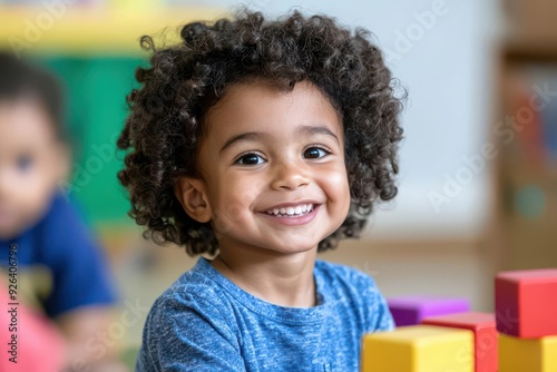 A playful image of a child engaging in a group activity, such as a game or circle time at school, capturing the essence of social interaction and teamwork