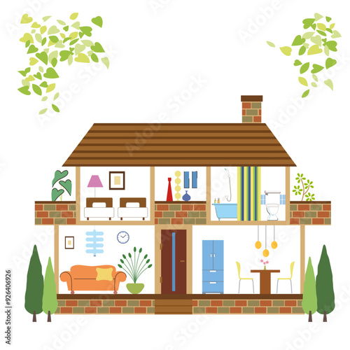 木造二階建ての家の間取りのイラスト
