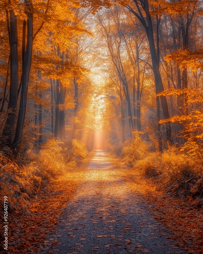 Enchanting Autumn Pathway Bathed in Sunlight