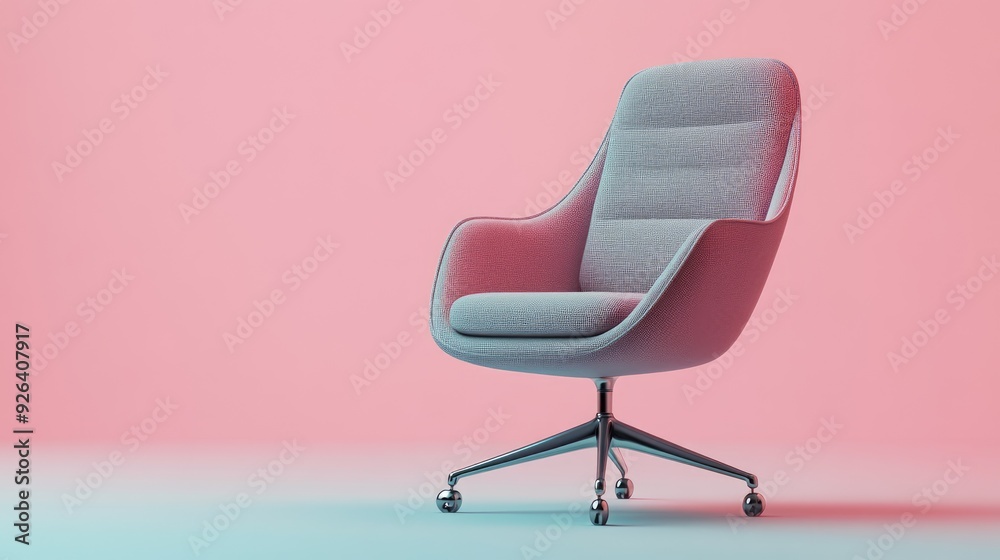 3D office chair with a search bar, depicting the concept of job hunting and career transitions 3D office chair with a search bar, depicting the concept of job hunting and career transitions