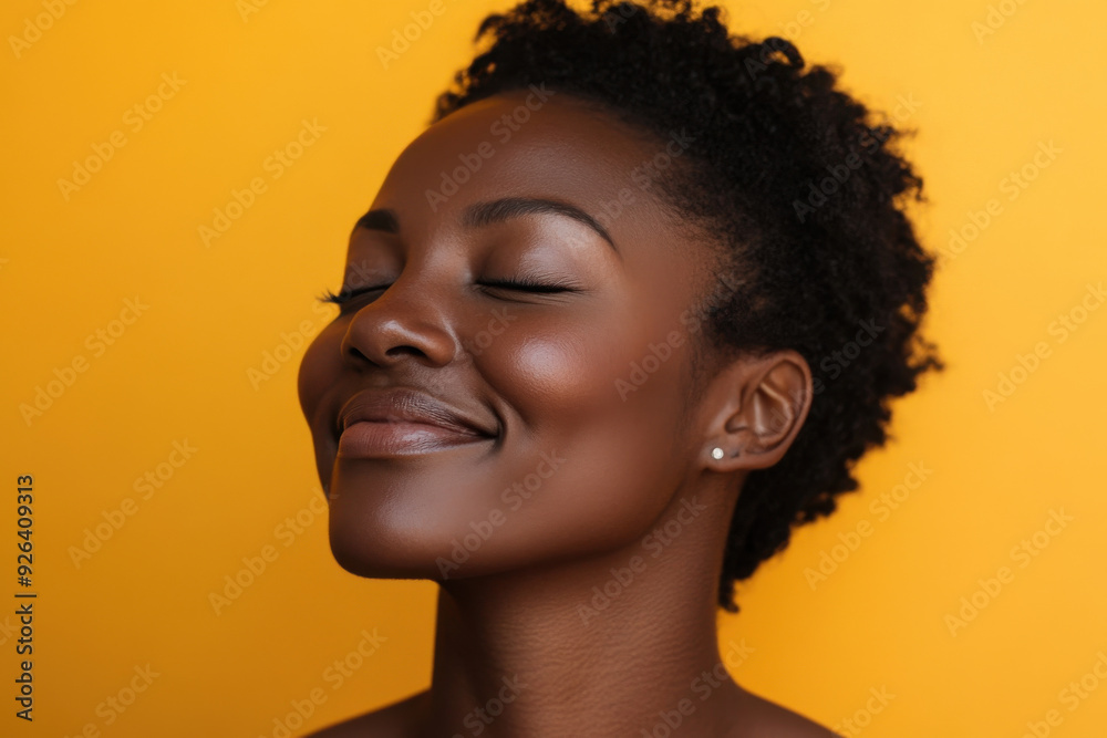 A close up of a tattooed black woman's face with her eyes closed A close up of a tattooed black woman's face with her eyes closed