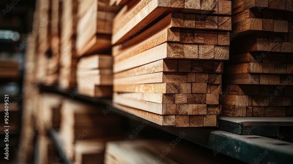 Obraz premium Stacks of processed wooden planks