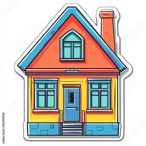 Colorful cartoon house illustration, showcasing vibrant colors and a charming design, perfect for home-related projects and materials.