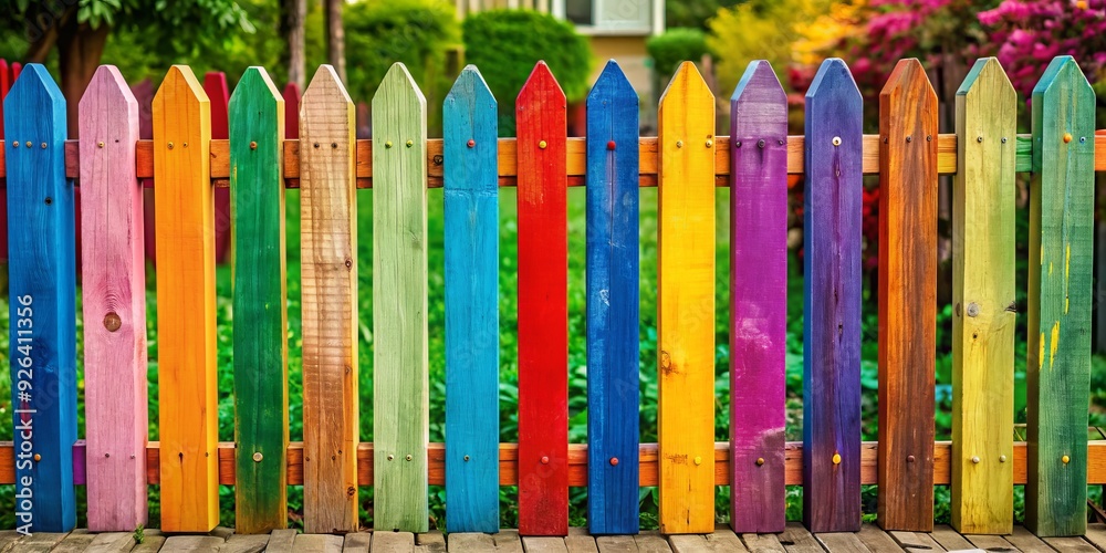 whimsical vibrant colorful stain swatches wooden picket fence playful childhood nostalgia scenery whimsical vibrant colorful stain swatches wooden picket fence playful childhood nostalgia scenery