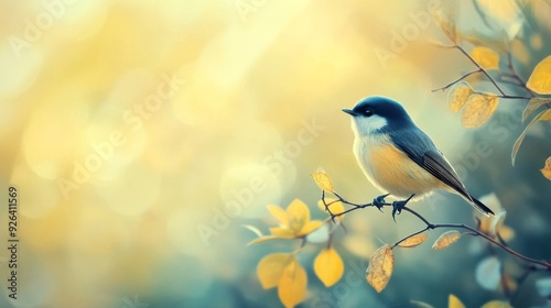 Cute bird, blue and yellow nature.