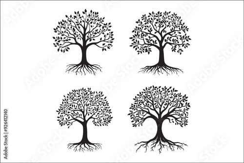Premium Black Tree Vector Silhouette for Designers photo