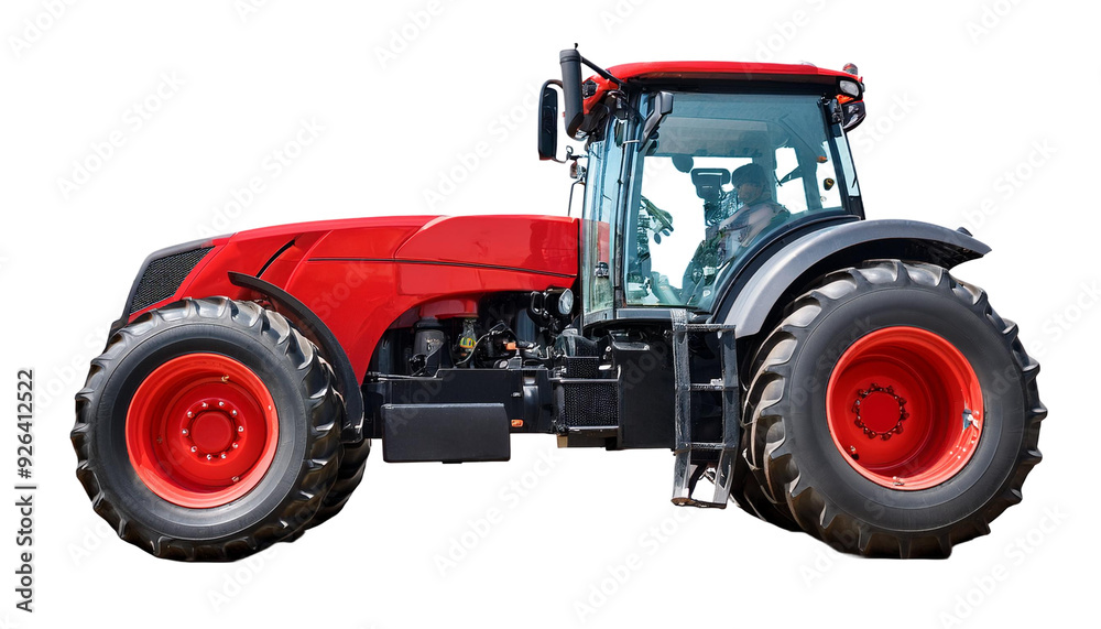 Obraz premium Isolated red tractor, a symbol of agriculture and farming, stands proudly against a white background