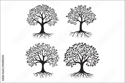 Premium Black Tree Vector Silhouette for Designers photo
