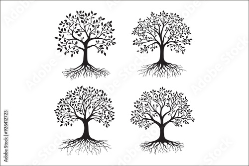 Premium Black Tree Vector Silhouette for Designers photo