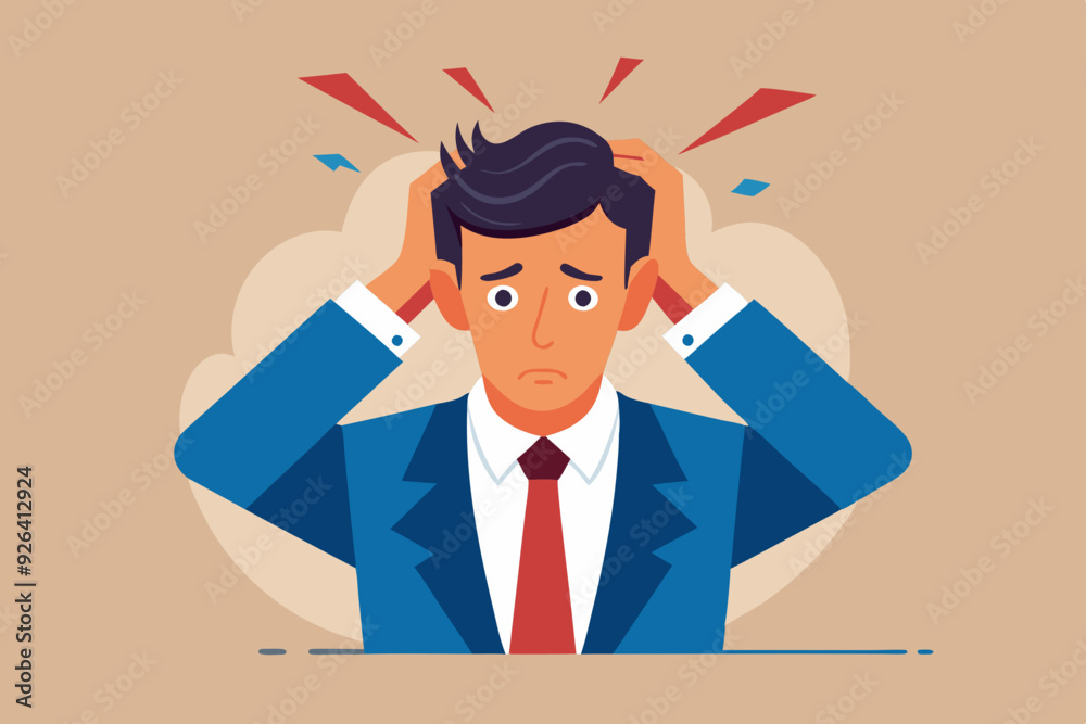 Stress or deadline at work. A business man clutched his head in panic. The bad news. Vector illustration
Stress or deadline at work. A business man clutched his head in panic. The bad news. Vector illustration