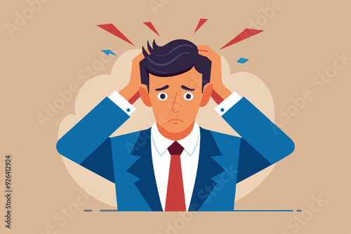Stress or deadline at work. A business man clutched his head in panic. The bad news. Vector illustration
