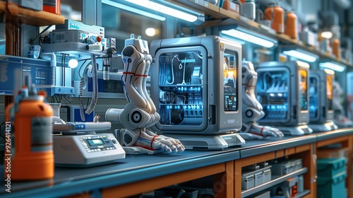 Illustrate a scene of a 3D printer in a hospital