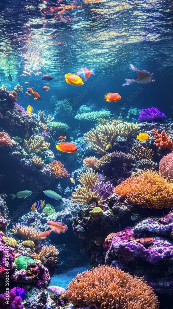 Naklejka premium An underwater paradise filled with lively fish and stunning coral formations in bright colors