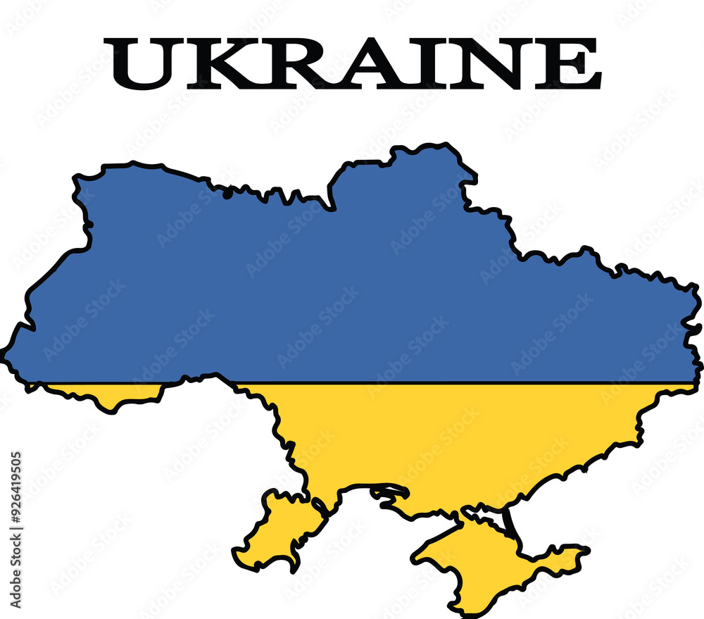Ukraine. Silhouette of Ukraine in blue and yellow colors of the Ukrainian flag. Ukraine. Silhouette of Ukraine in blue and yellow colors of the Ukrainian flag.