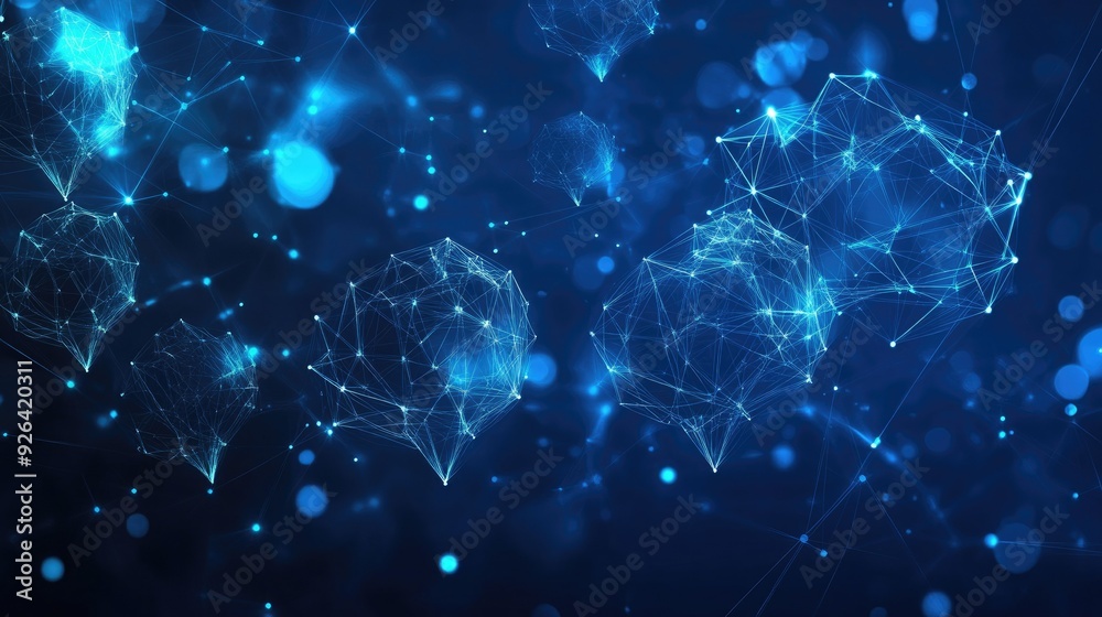 Dark blue abstract banner with glowing speech bubbles and polygonal patterns. Perfect for communication, dialogue, and virtual networking concepts with ample space for text. Dark blue abstract banner with glowing speech bubbles and polygonal patterns. Perfect for communication, dialogue, and virtual networking concepts with ample space for text.