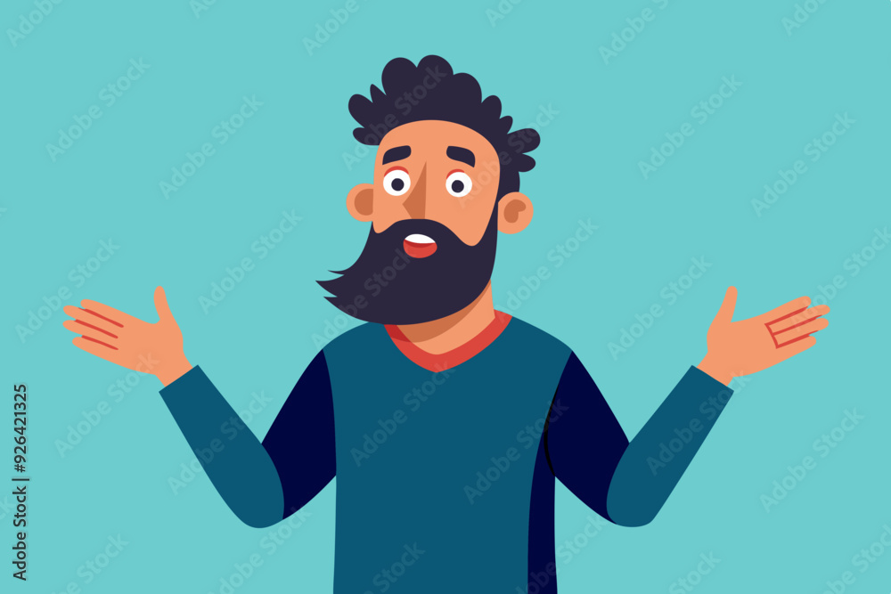 Bearded man emotionally spreads his hands. Question what's going on or why? Vector illustration
Bearded man emotionally spreads his hands. Question what's going on or why? Vector illustration