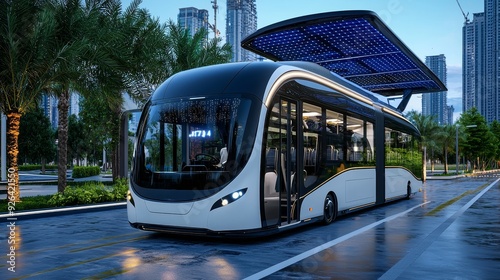 Autonomous electric bus at solar charging station