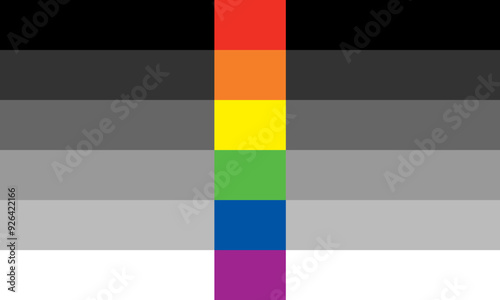 Heteroflexibility six stripe flag, LGBT pride colorful flag background, Striped flag black, white, gray, red, orange, yellow, green, blue, and violet photo