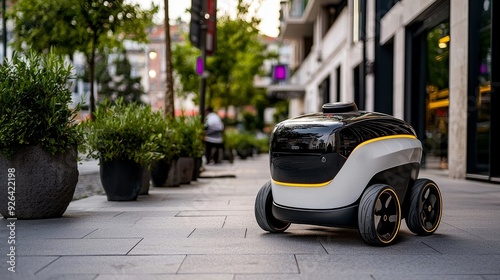 Autonomous pizza delivery robot on sidewalk