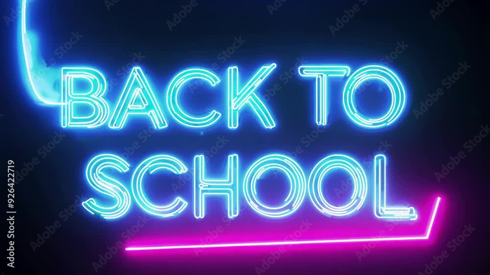 Neon Back to School Sign Glowing Brightly in Dark Background Generative AI Neon Back to School Sign Glowing Brightly in Dark Background Generative AI