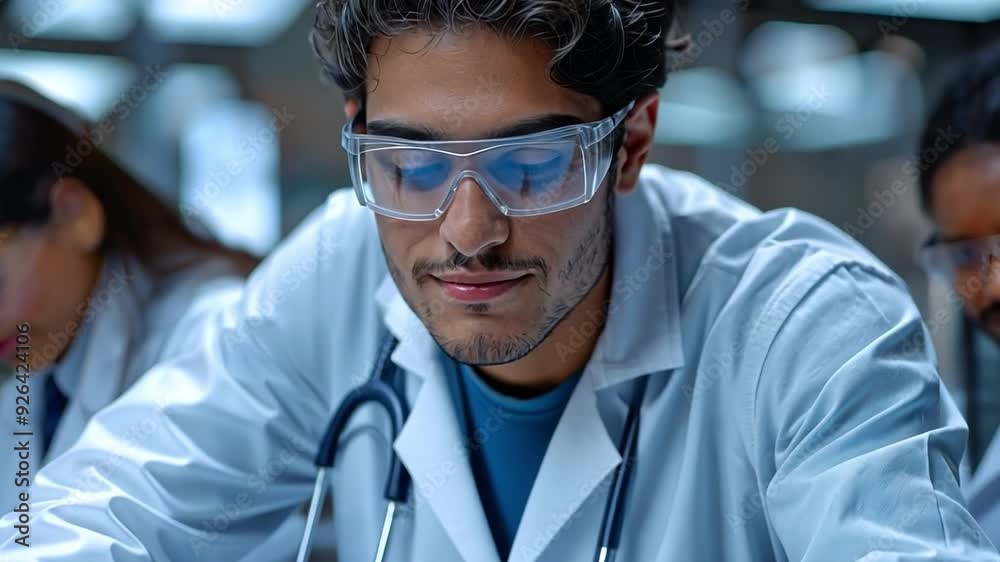 College students in a science lab setting conducting an experiment
College students in a science lab setting conducting an experiment
