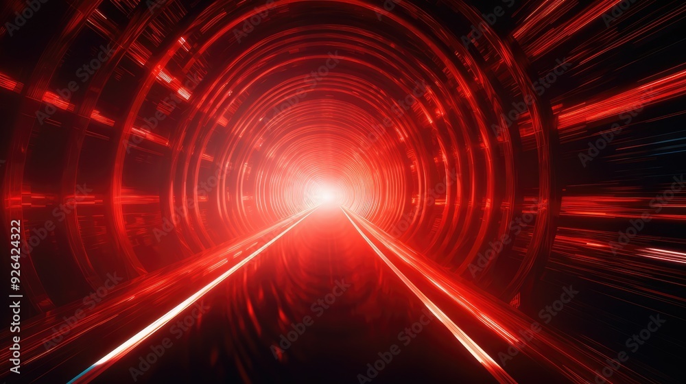 Obraz premium Guided Path: Illuminated Tunnel of Red Light and Diminishing Perspective